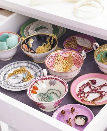 jewelry in teacups...marvelous idea via-Genuine Joy